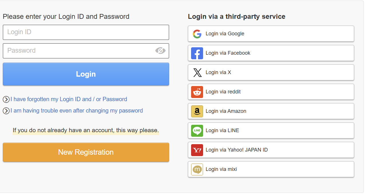 DLsite login page showing Google, Reddit, Amazon, Facebook and other third-party login options