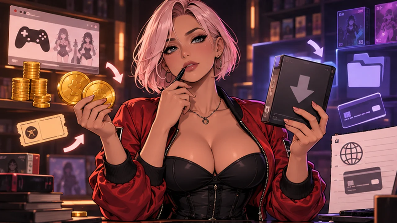 Original Nutaku vs DLsite comparison avatar weighing Gold, fixed prices, downloads, and payment workarounds