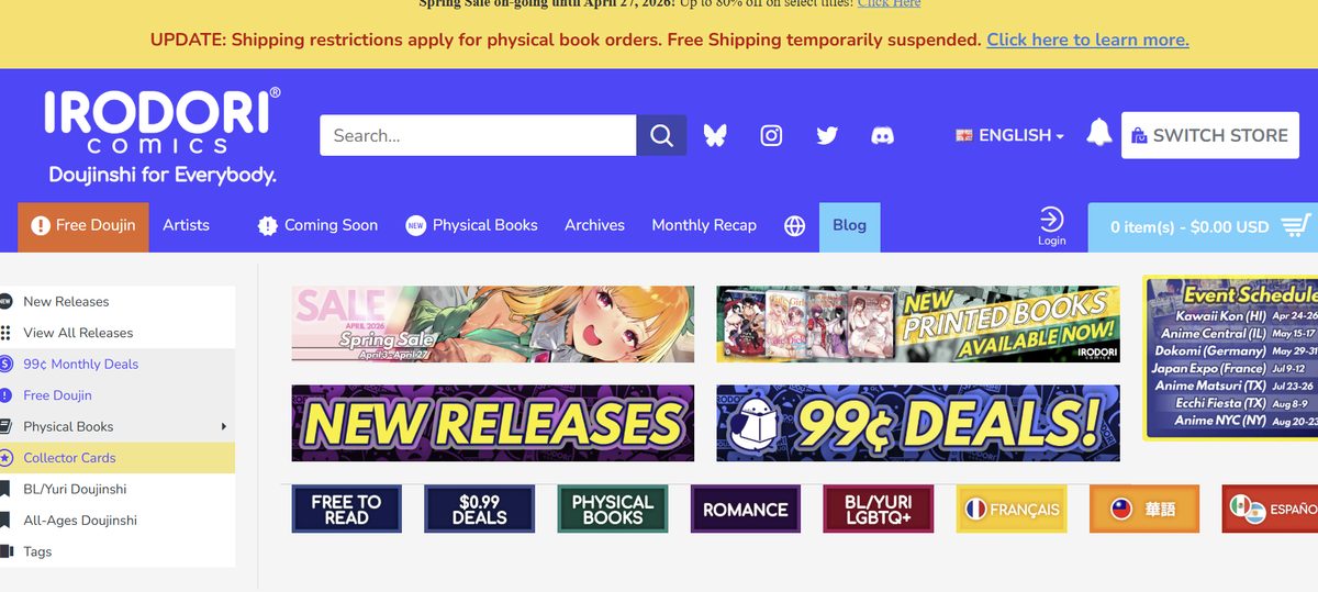 Irodori Comics Review 2026: Licensed Doujinshi With Free Titles and 99-Cent Deals